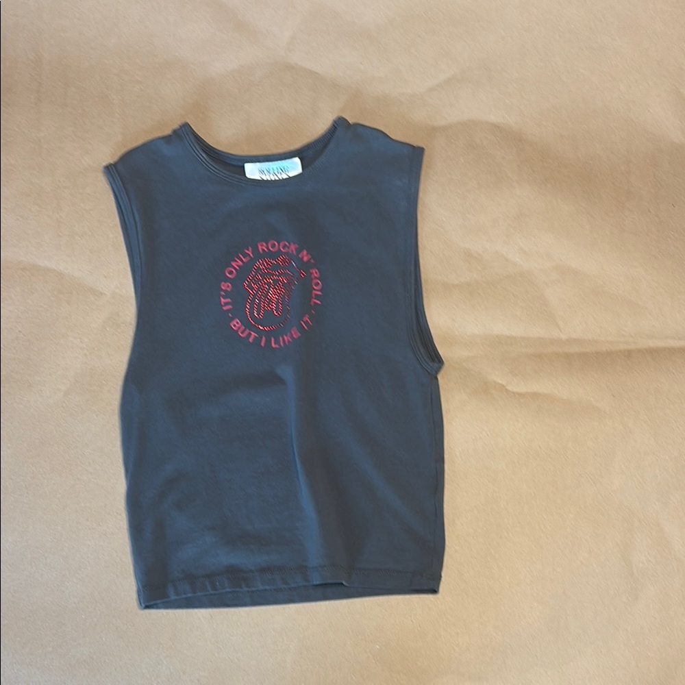 Black Sleeveless Top with Red Print